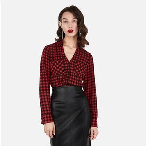 Express Portofino Slim Plaid Blouse